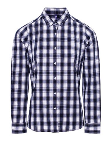 P-PR350-Womens Mulligan Check Cotton Long Sleeve Shirt